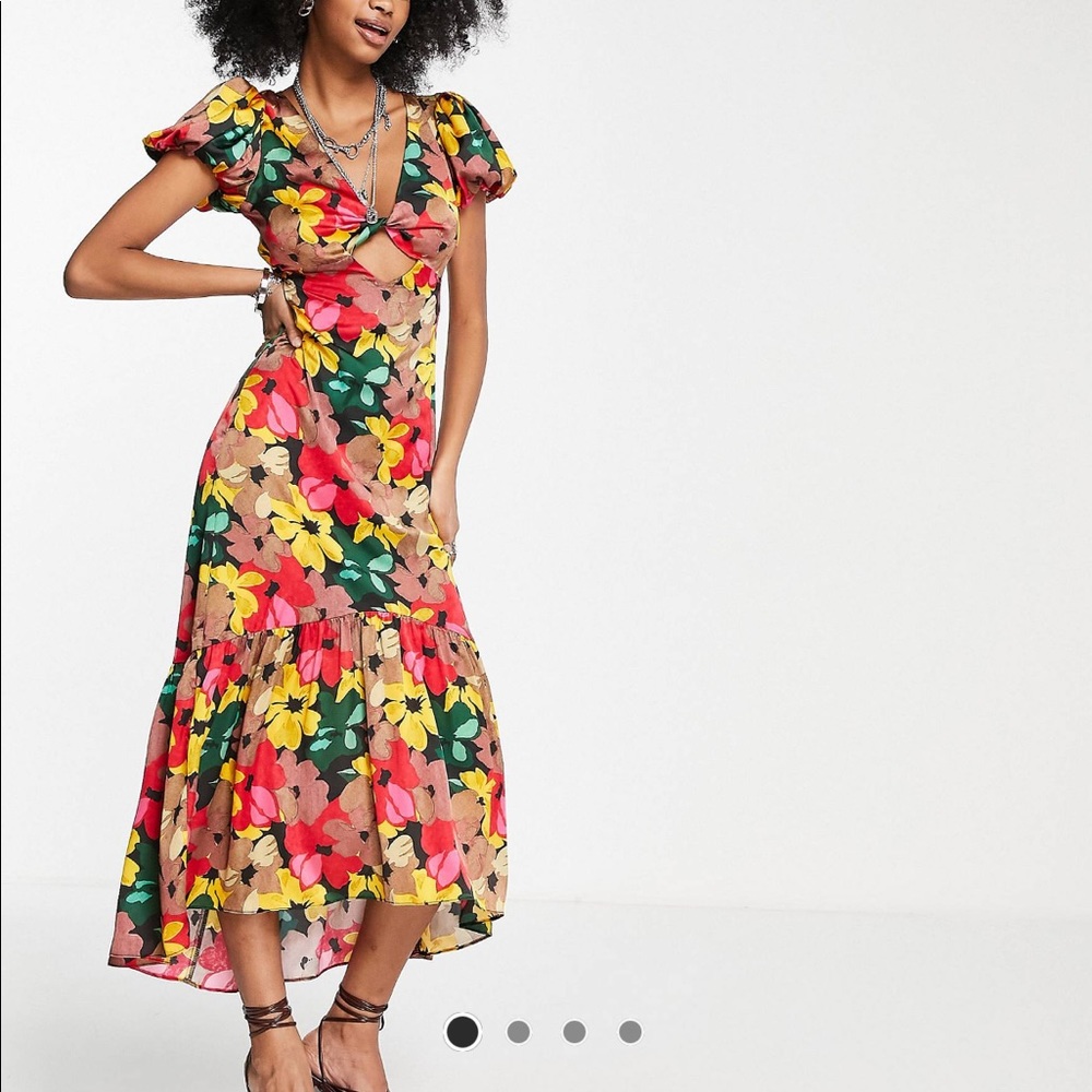 NWT Topshop bold floral tie front midi dress in multi